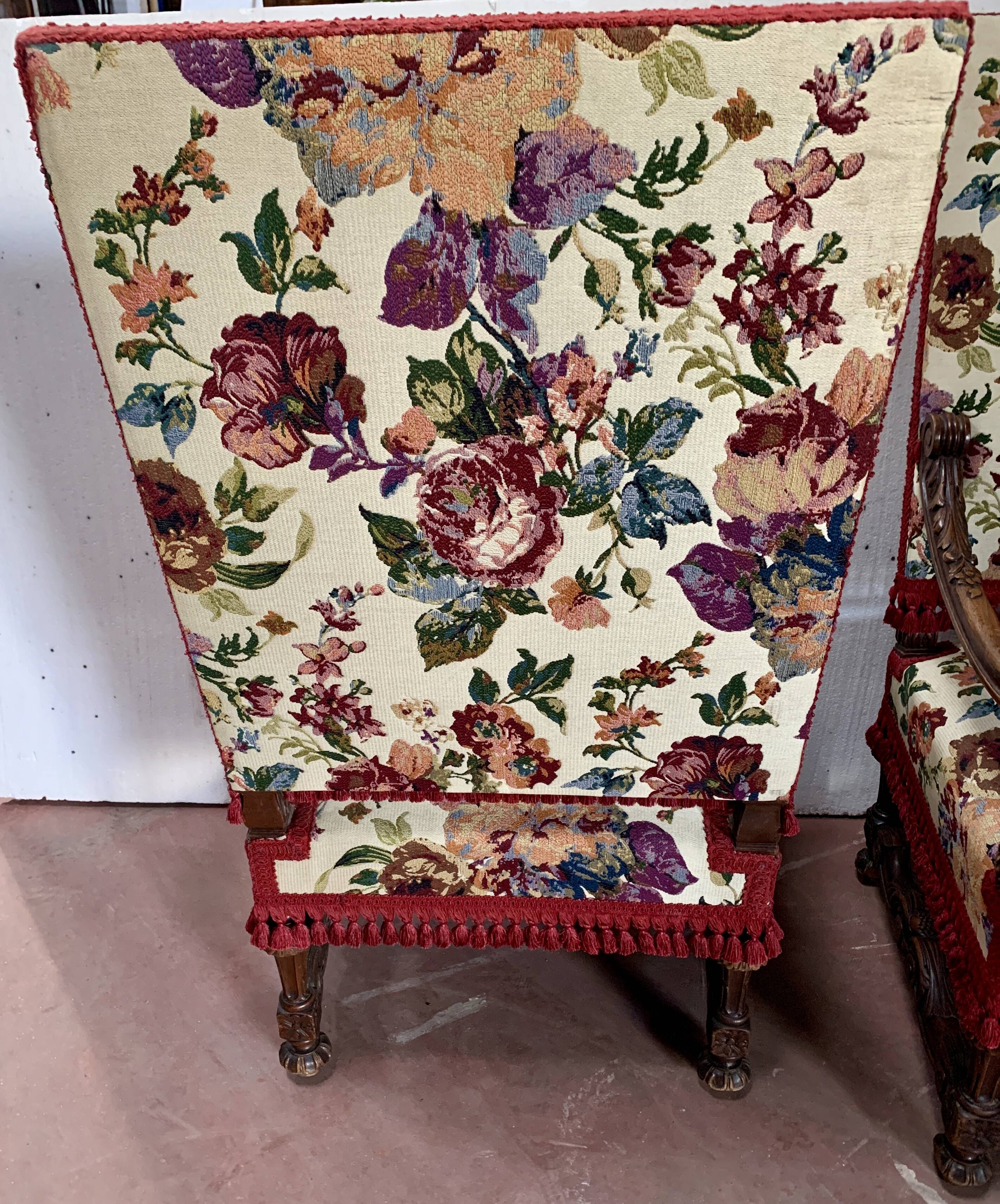 Pair of Renaissance style armchairs in solid walnut, 19th century