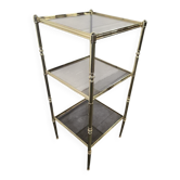 Étagère vintage 'dorée' / étagère sur pied avec verre fumé