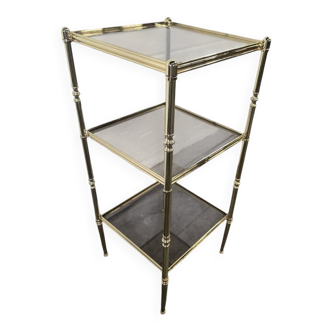 Vintage 'gold' shelf / freestanding shelf with smoked glass