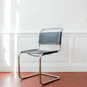 Vintage cantilever chair S33 after Mart Stam, black leather and steel.
