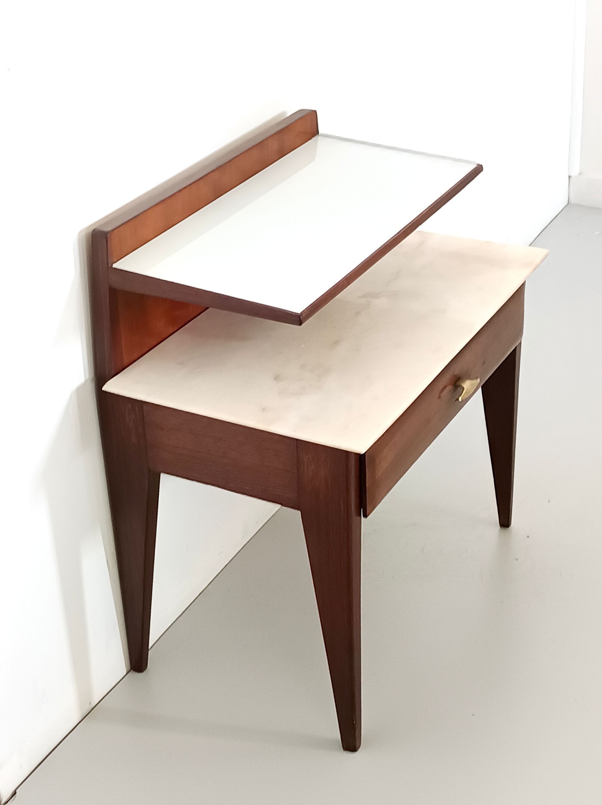 Vintage Single Nightstand with Glass and Marble Shelves, Italy