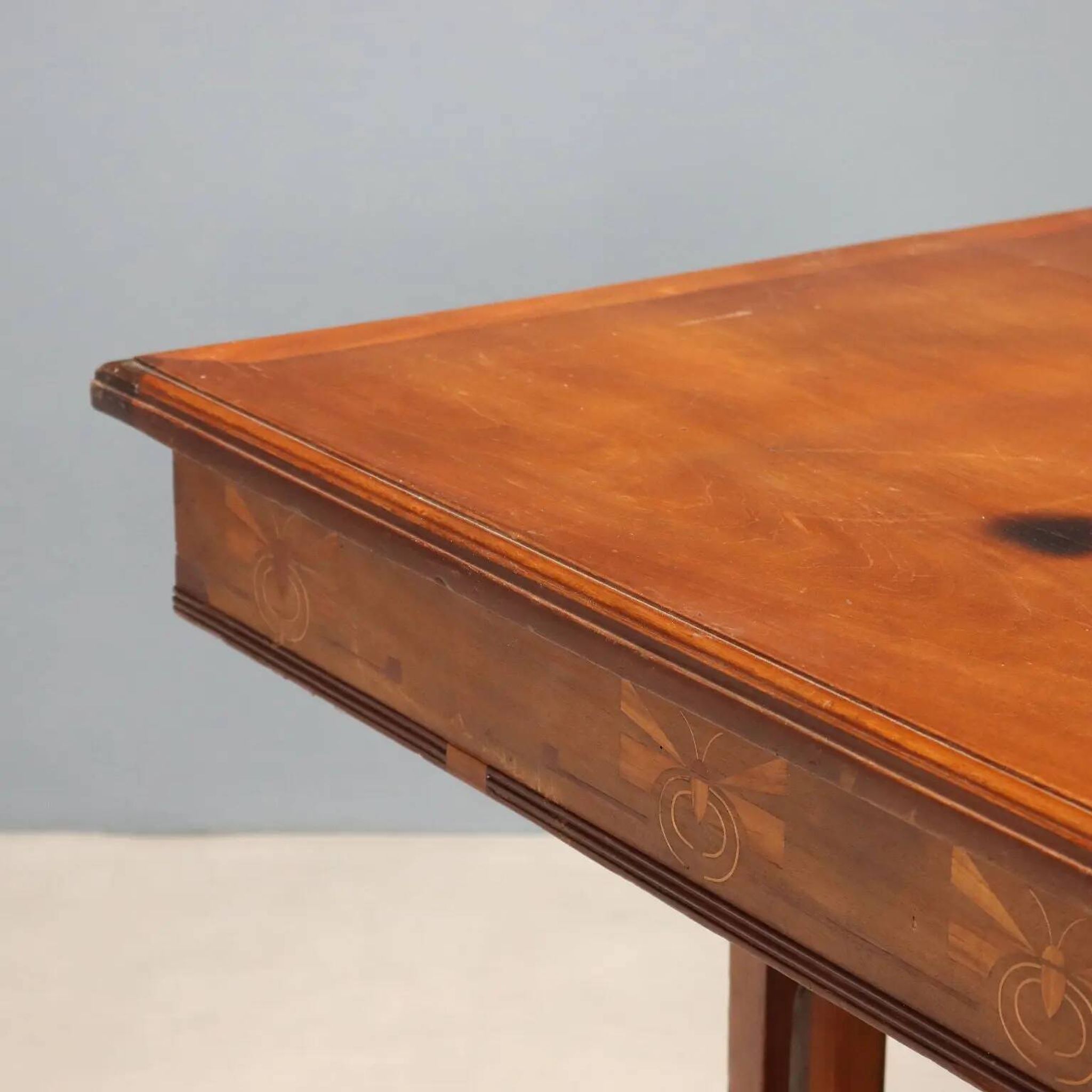 Antique Art Nouveau table in mahogany and glass, Italy, 20th century.