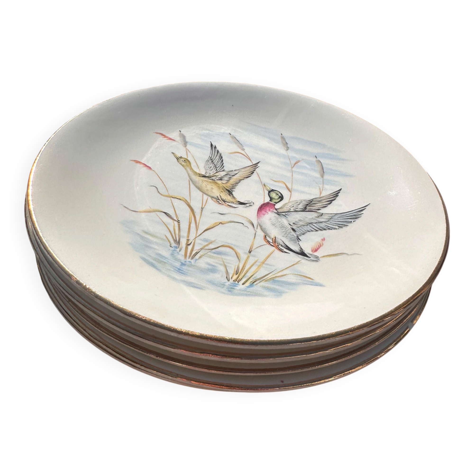Set of 5 flat plates in Gien earthenware, Primefleur collection.