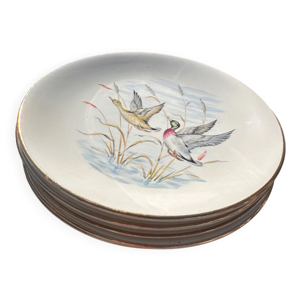 Lot de 5 assiettes plates en faïence de Gien, collection Primefleur
