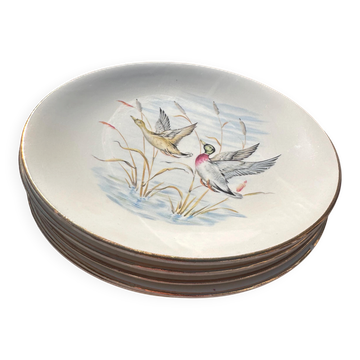 Set of 5 flat plates in Gien earthenware, Primefleur collection.