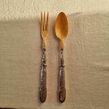 Serving cutlery with handle and antlers in silver, with “LD” monogram