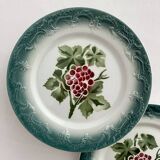 2 antique Pexonne earthenware dessert plates with grapes