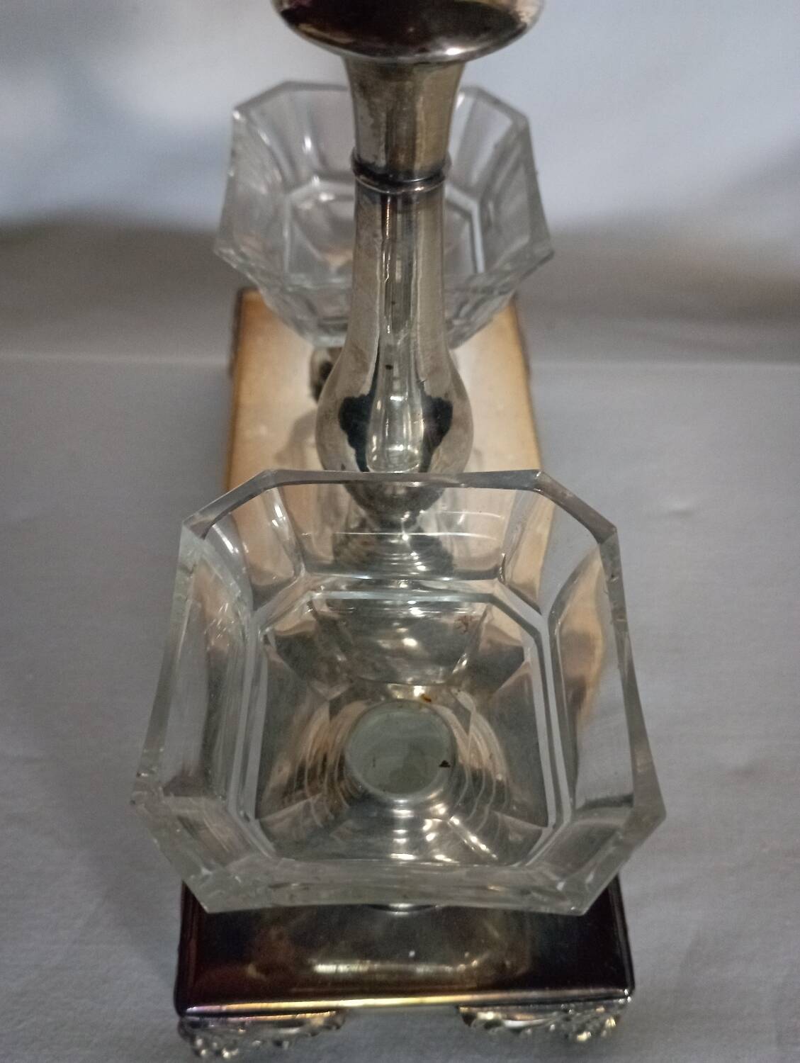 Crystal and silver-plated metal salt cellar