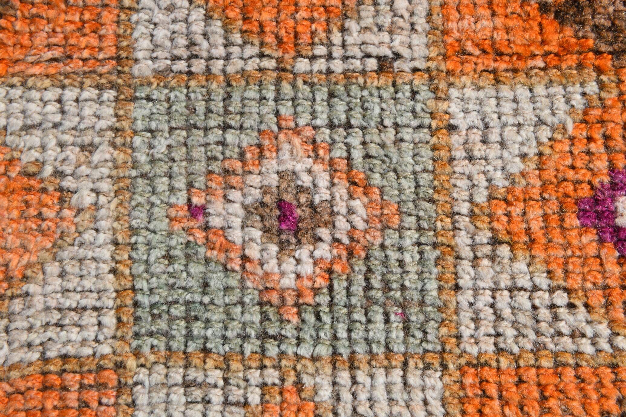 Tapis Couloir Vintage Anatolien Orange Motifs Géométriques, 83x367 Cm