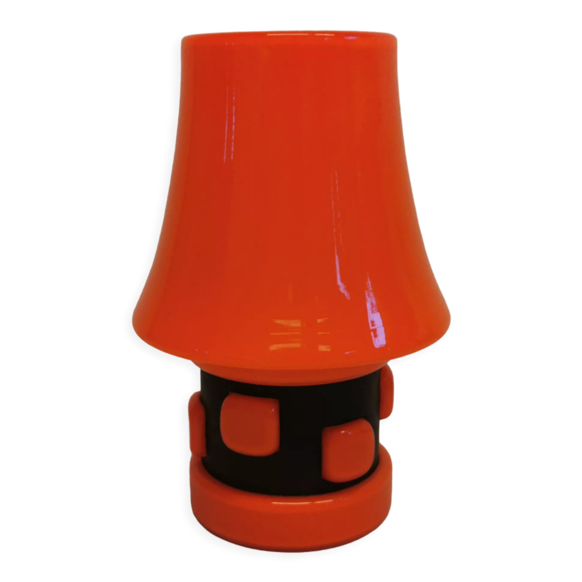 Table lamp, made in red double layer glass with metal details. estimated from the 1960s