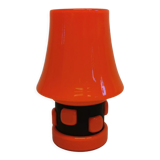 Table lamp, made in red double layer glass with metal details. estimated from the 1960s