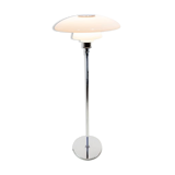 Chrome floor lamp with white lampshade