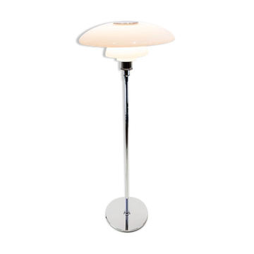 Chrome floor lamp with white lampshade