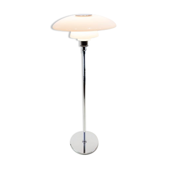 Chrome floor lamp with white lampshade