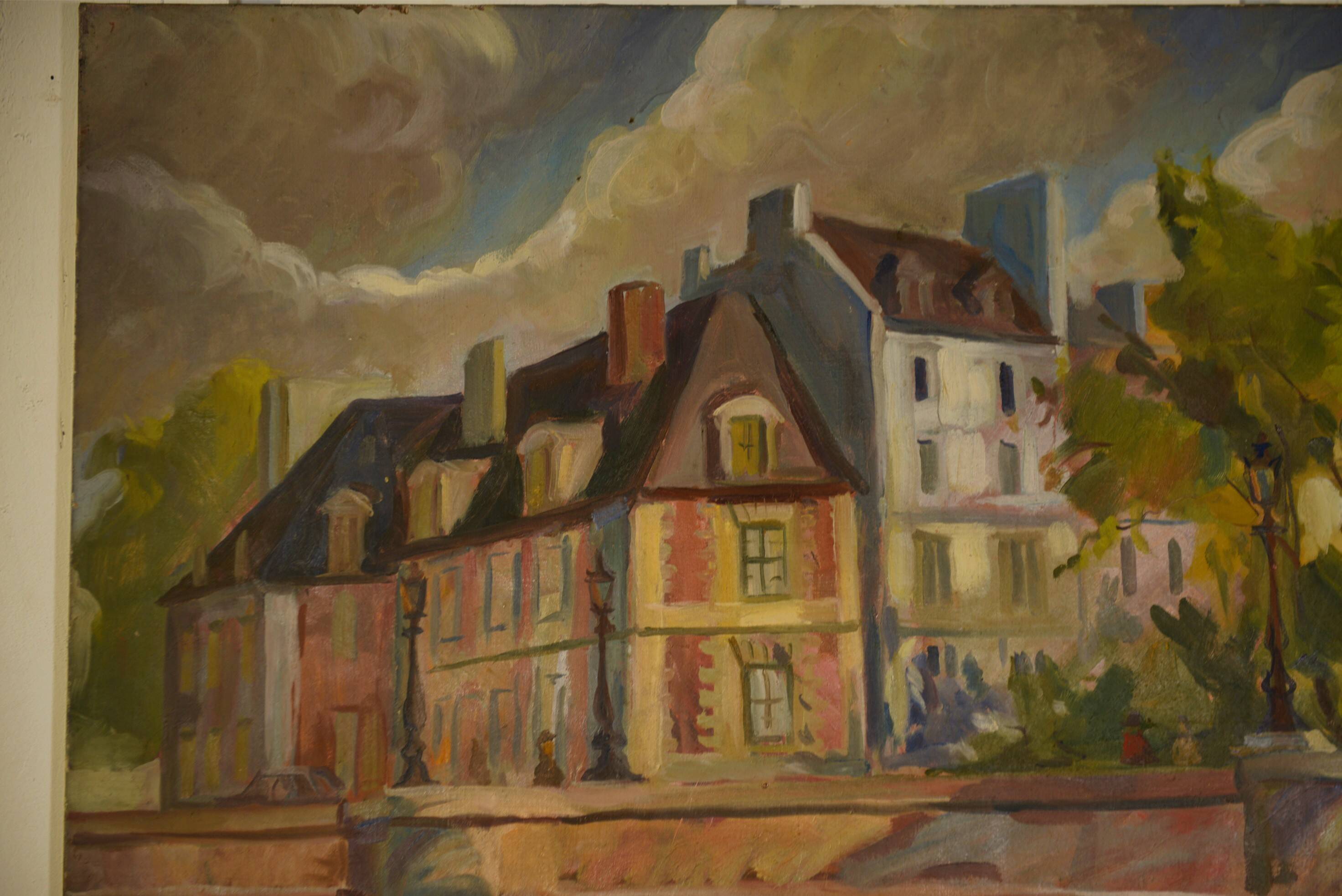 Oil painting on canvas in post-impressionist figurative style, Canal Poirot, 20th century 1980.