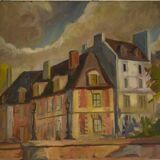 Oil painting on canvas in post-impressionist figurative style, Canal Poirot, 20th century 1980.