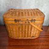 Antique Bressan Basket Fishing Net Wicker Woven Vintage #C072