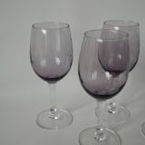Set of 5 70s purple bubbled glass wine glasses