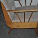 Pair of Mid-Century armchairs in varnished wood and brown/grey fabric, 1960s.