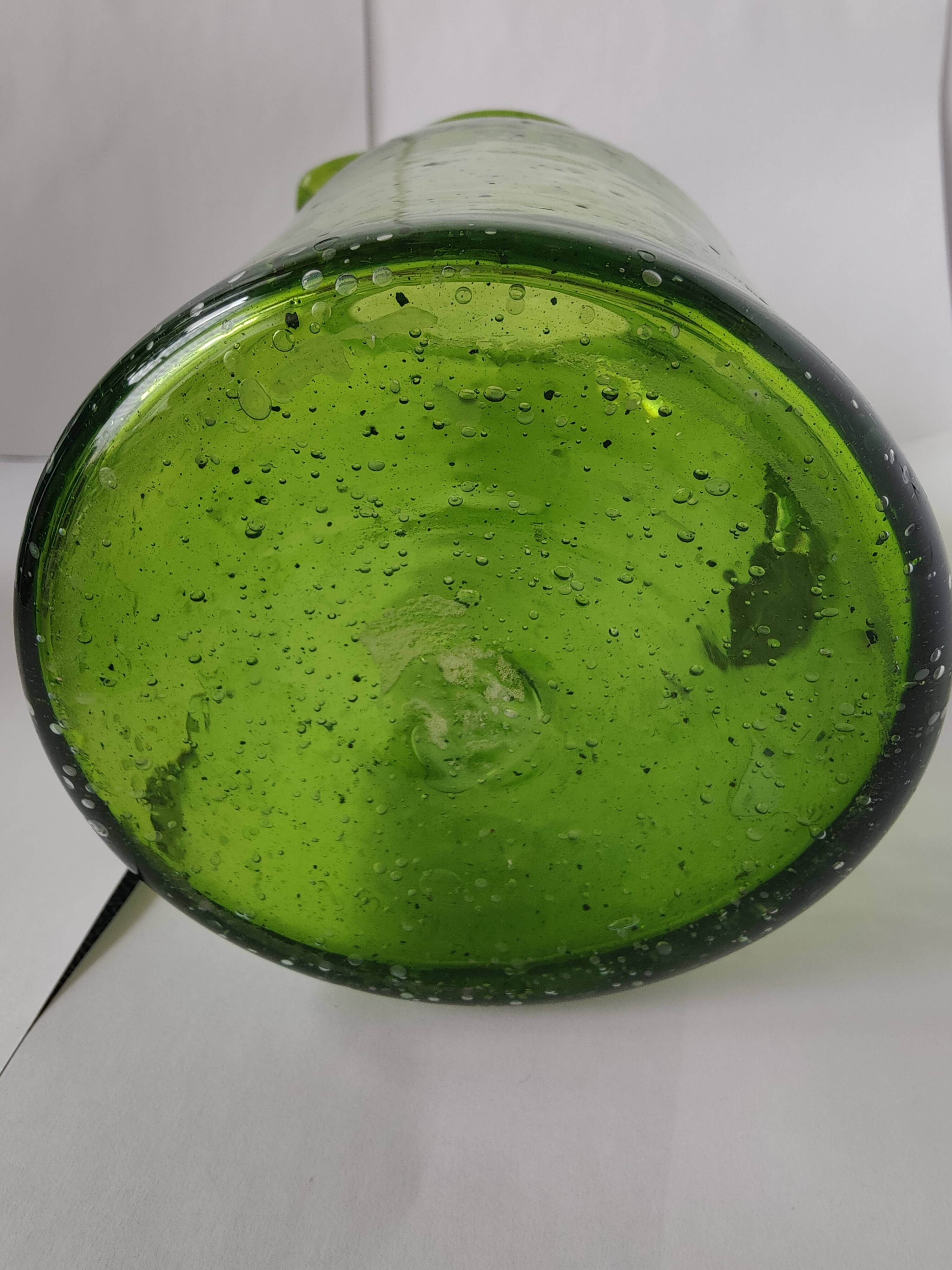 Bubble glass pitcher in the style of Biot or Empoli.