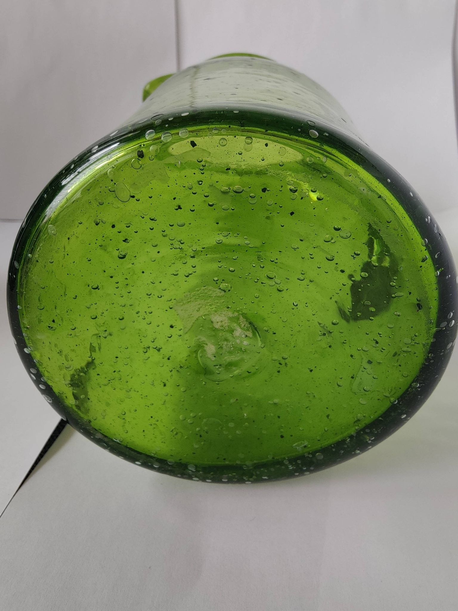 Bubble glass pitcher in the style of Biot or Empoli.