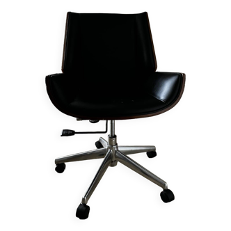 Chaise de bureau réglable en similicuir Noyer / Noir
