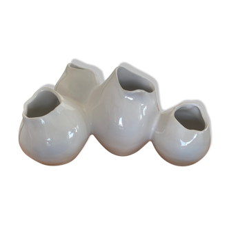 Vase / quadruple pot in white earthenware