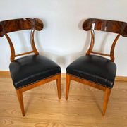 Set of Biedermeier Shovel Chairs in Walnut & Black Leather, Austria, 1820s