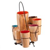 Orangeade service pitcher and 6 ceramic glasses faux wood and wrought iron Vallauris year 50/60