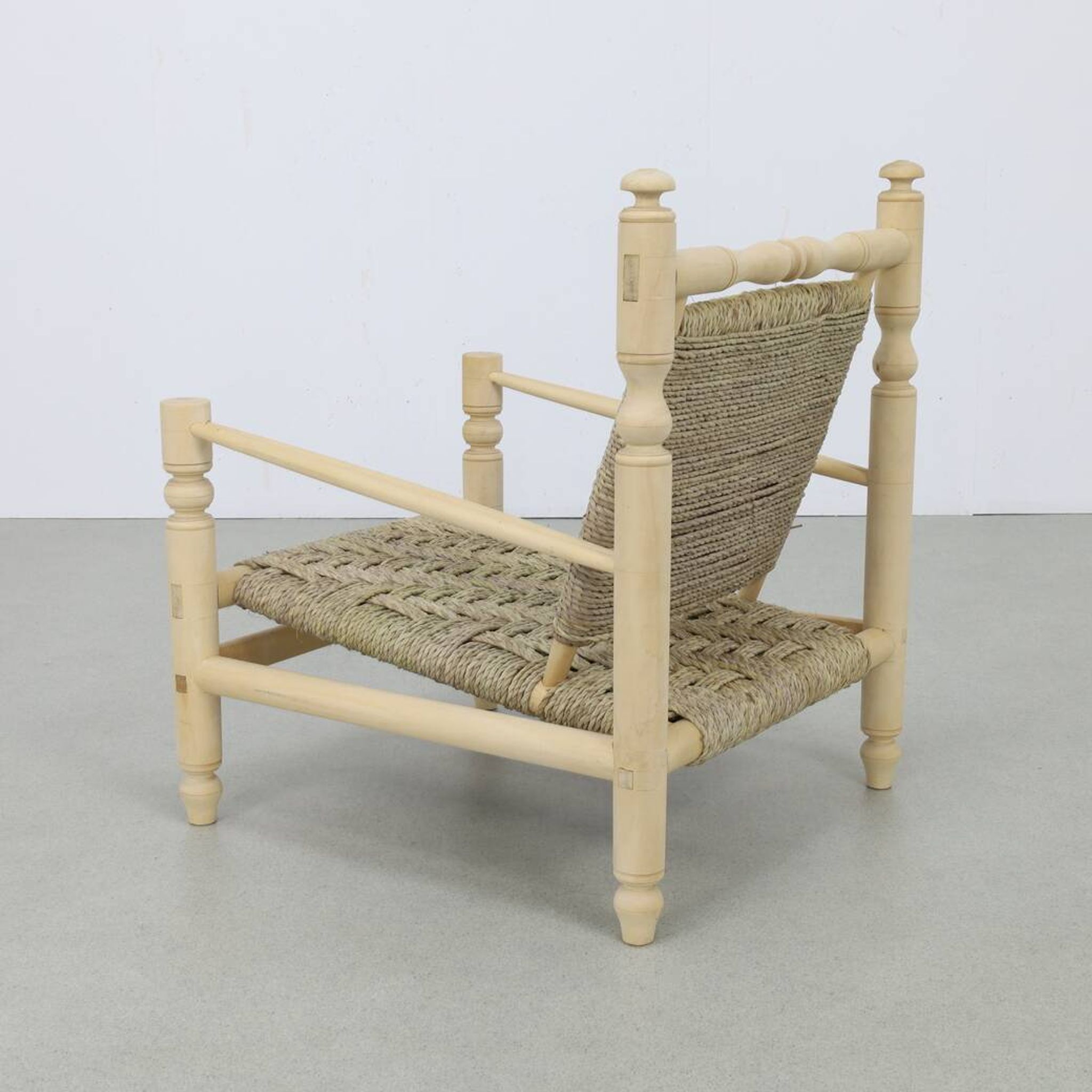 Chaise basse vintage en corde de teck naturel, années 1970