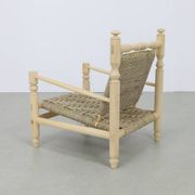 Chaise basse vintage en corde de teck naturel, années 1970