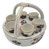 Porcelain egg dish basket with polychrome floral decoration