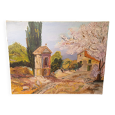 Régionalisme Provence Tableau Huile sur toile Oratoire Moutons daté et signé