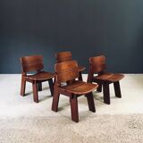 Constructivist Oak Dining Chairs, Belgium, 1960s, Set of 4