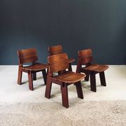 Constructivist Oak Dining Chairs, Belgium, 1960s, Set of 4