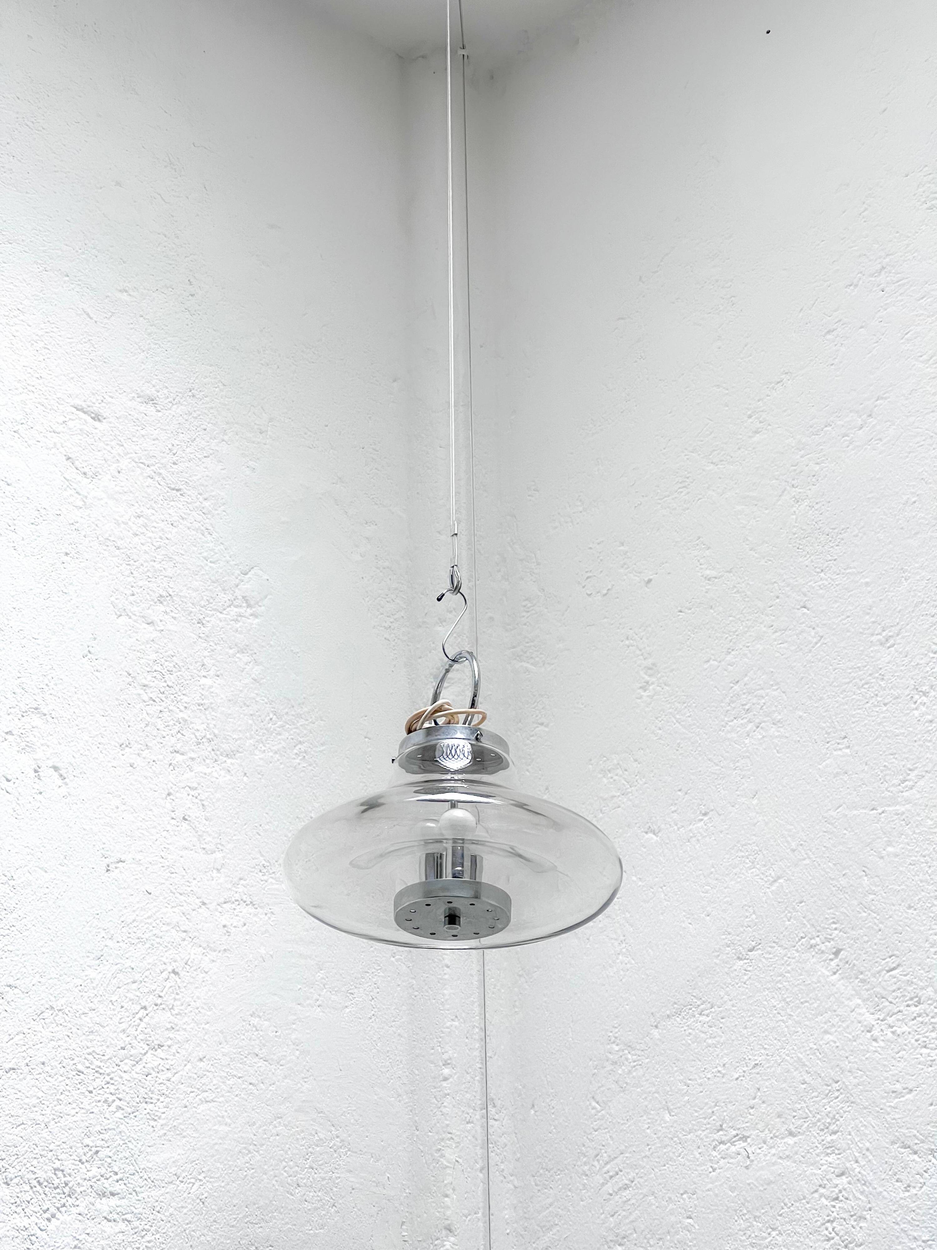 Vintage Murano Glass Accent Chandelier, Space Age Era Chrome Nason Mazzega Style