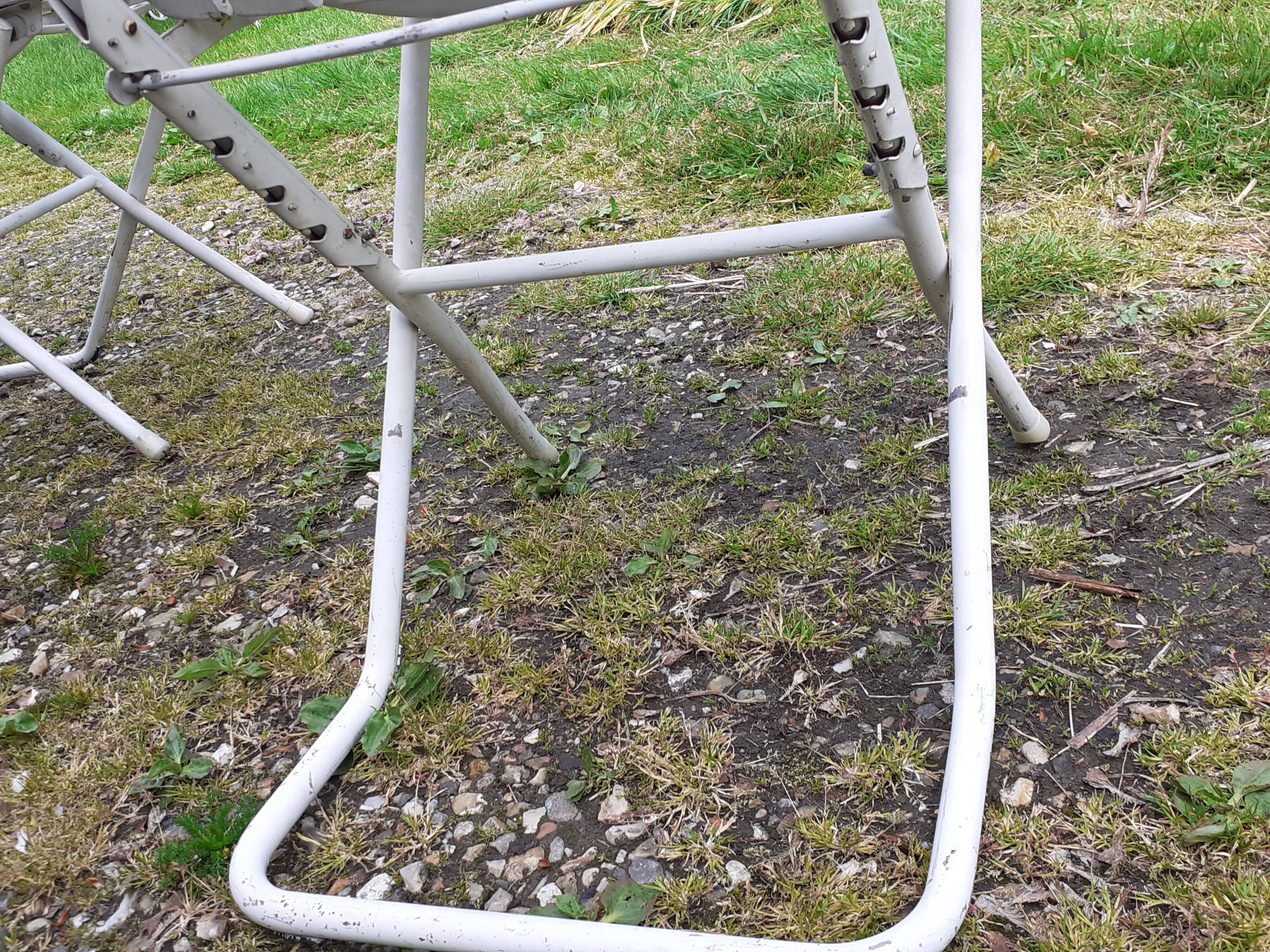 Pair of iron and old wood garden chairs