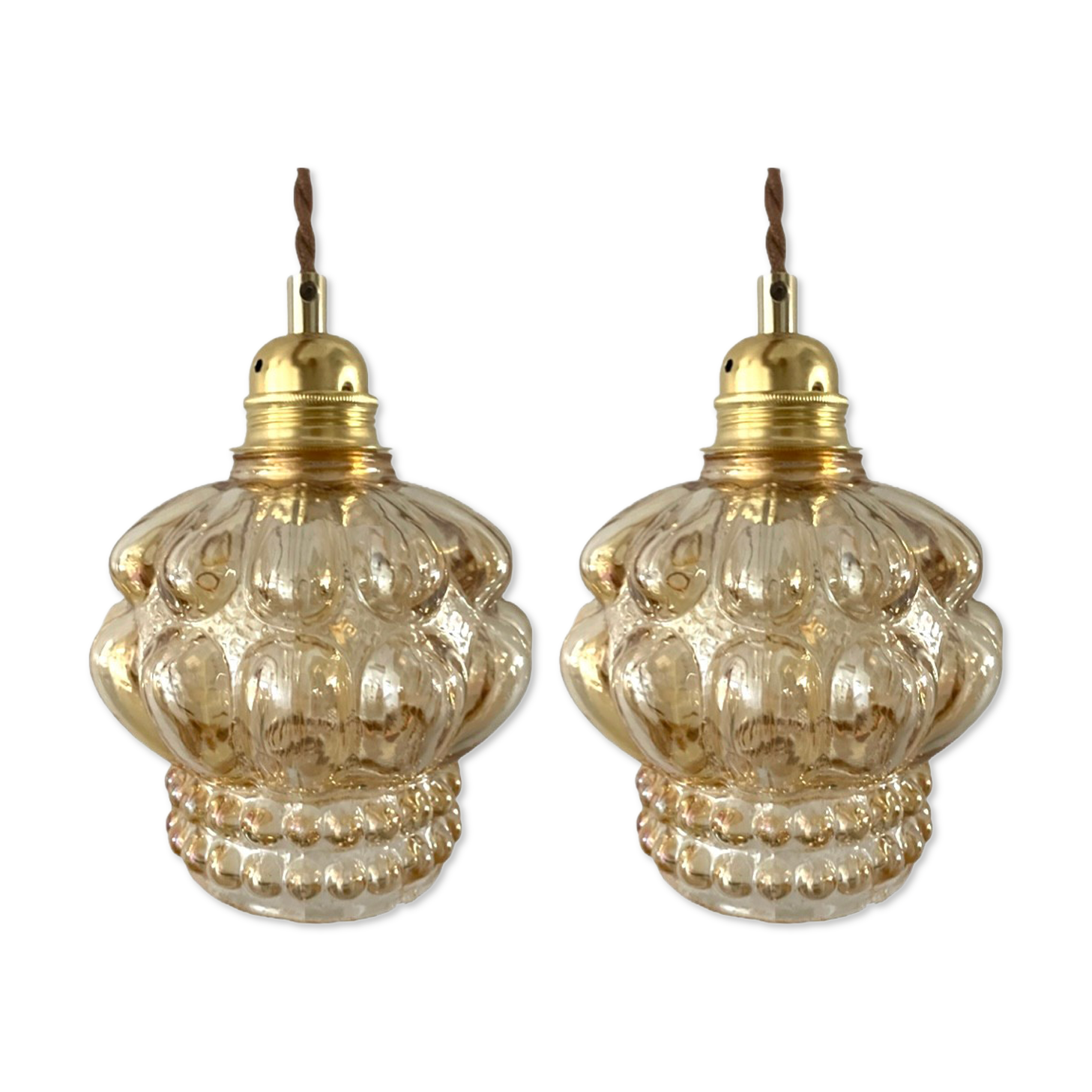 Set of two new electrified amber glass walking lamps