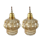 Set of two new electrified amber glass walking lamps