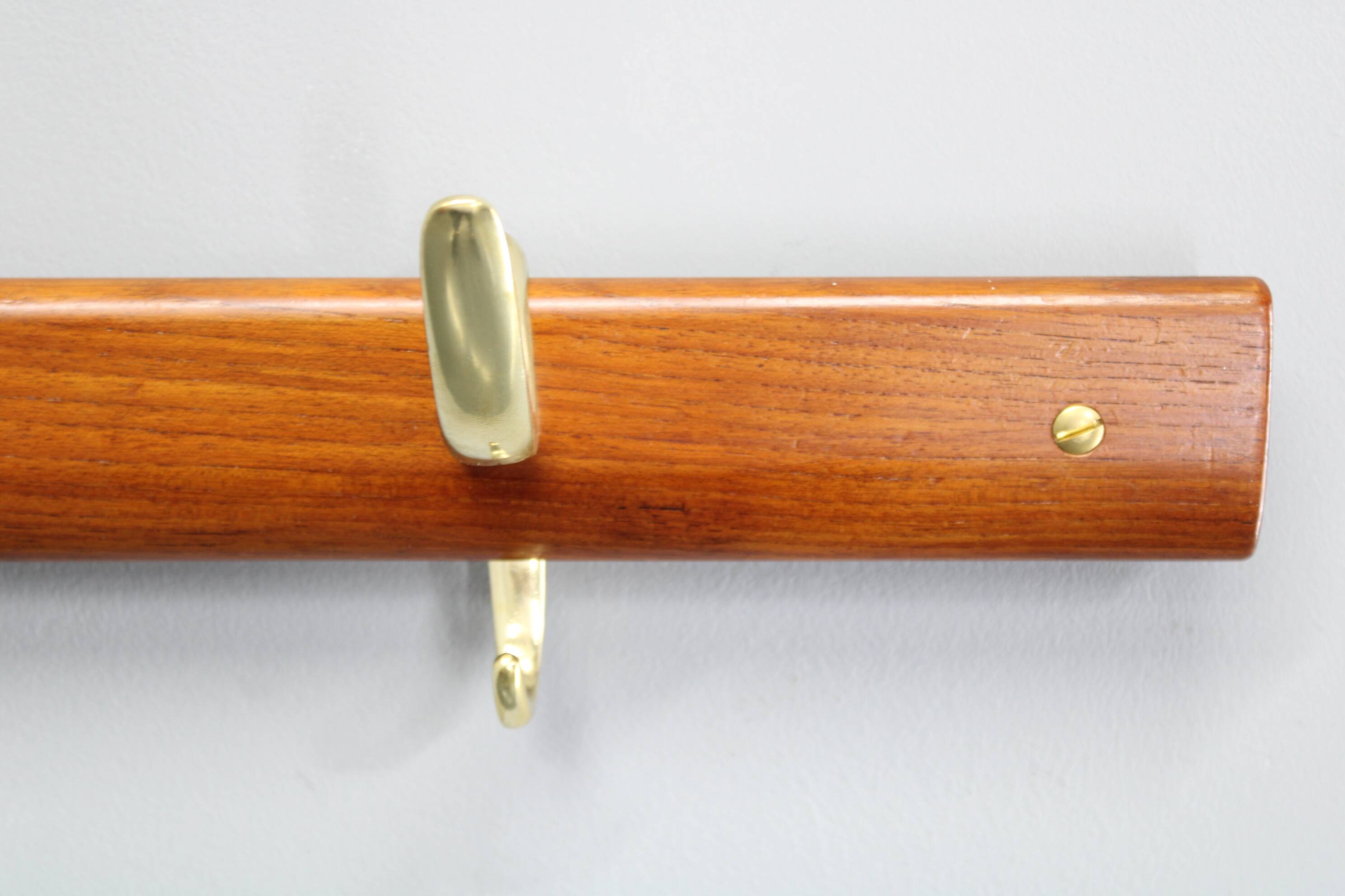 Brass and teak coat hanger by Carl Auböck for Illums Bolighus, Denmark, 1950s