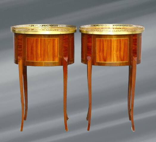 Pair of Bedside Tables / Salon in Marquetry Transition Style Louis XV/Louis XVI