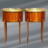 Pair of Bedside Tables / Salon in Marquetry Transition Style Louis XV/Louis XVI