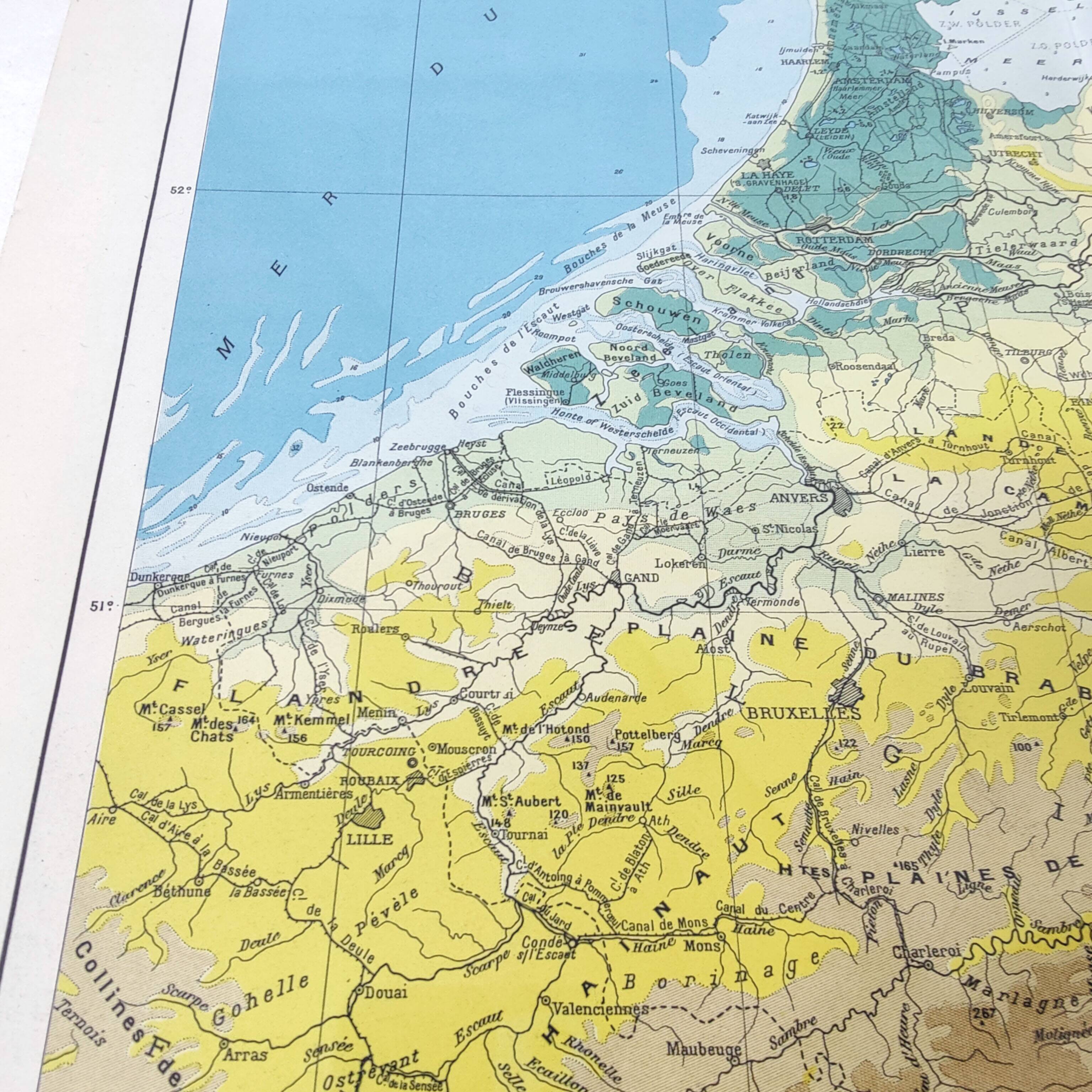 Vintage map of Netherlands Belgium Luxembourg 43x43cm from 1950