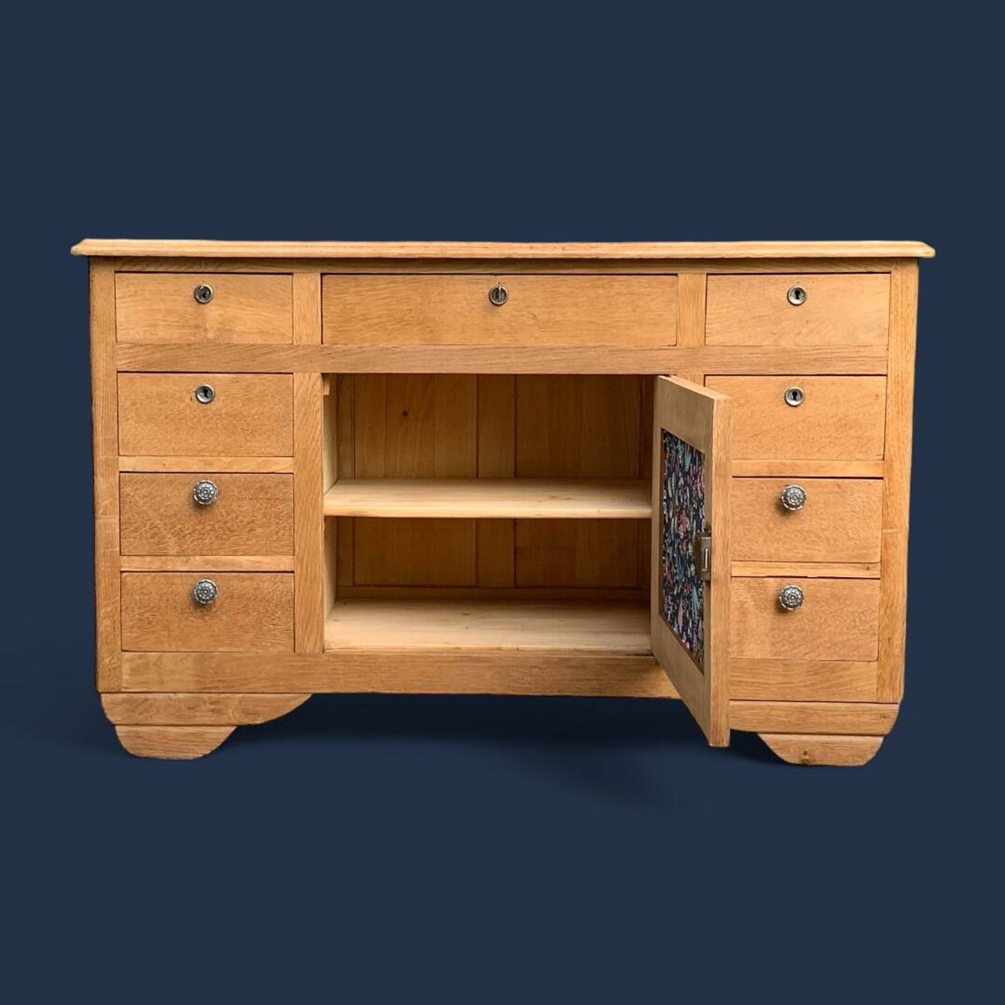 Buffet 9 tiroirs art déco chêne brut massif