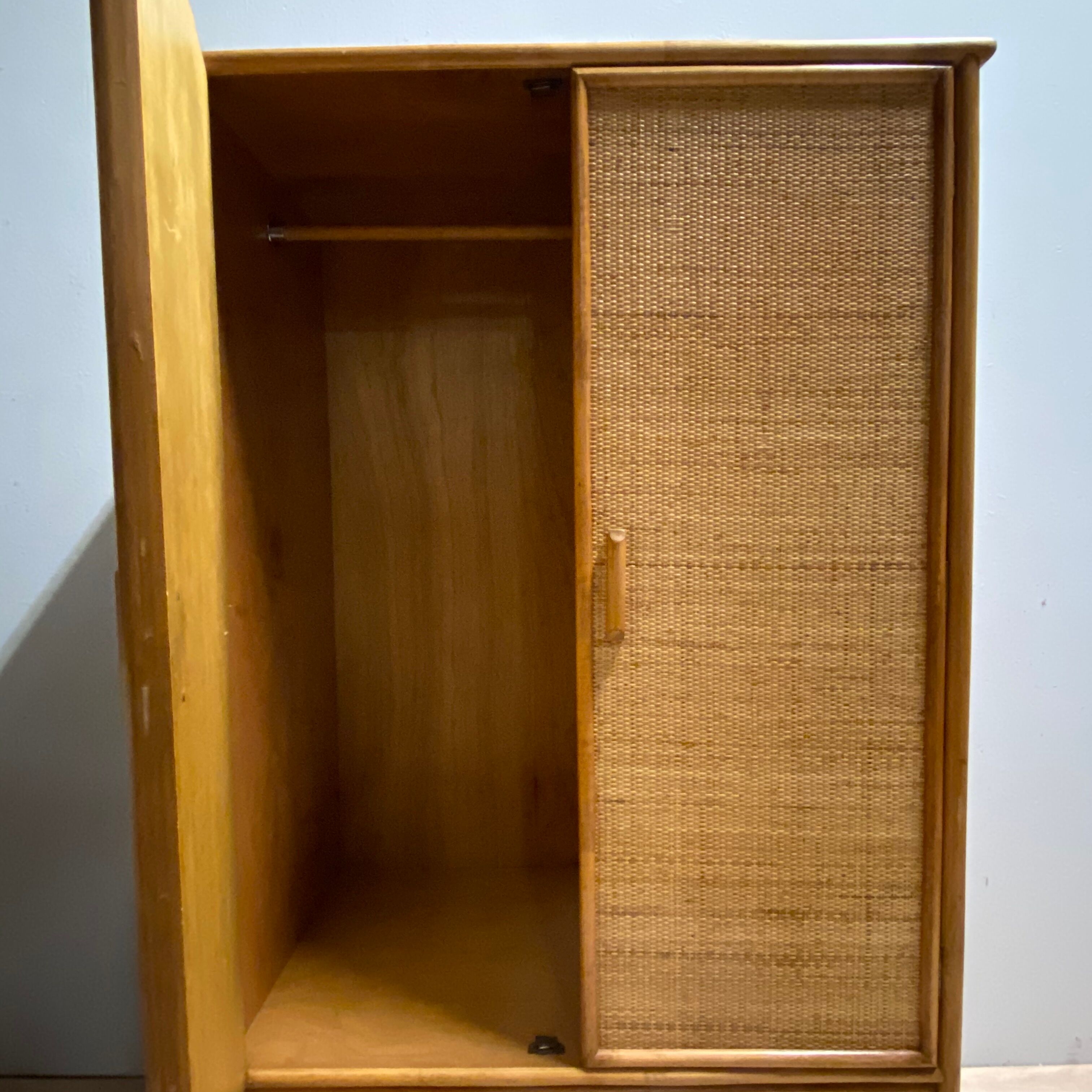 Vintage bamboo and rattan wardrobe, 1970s