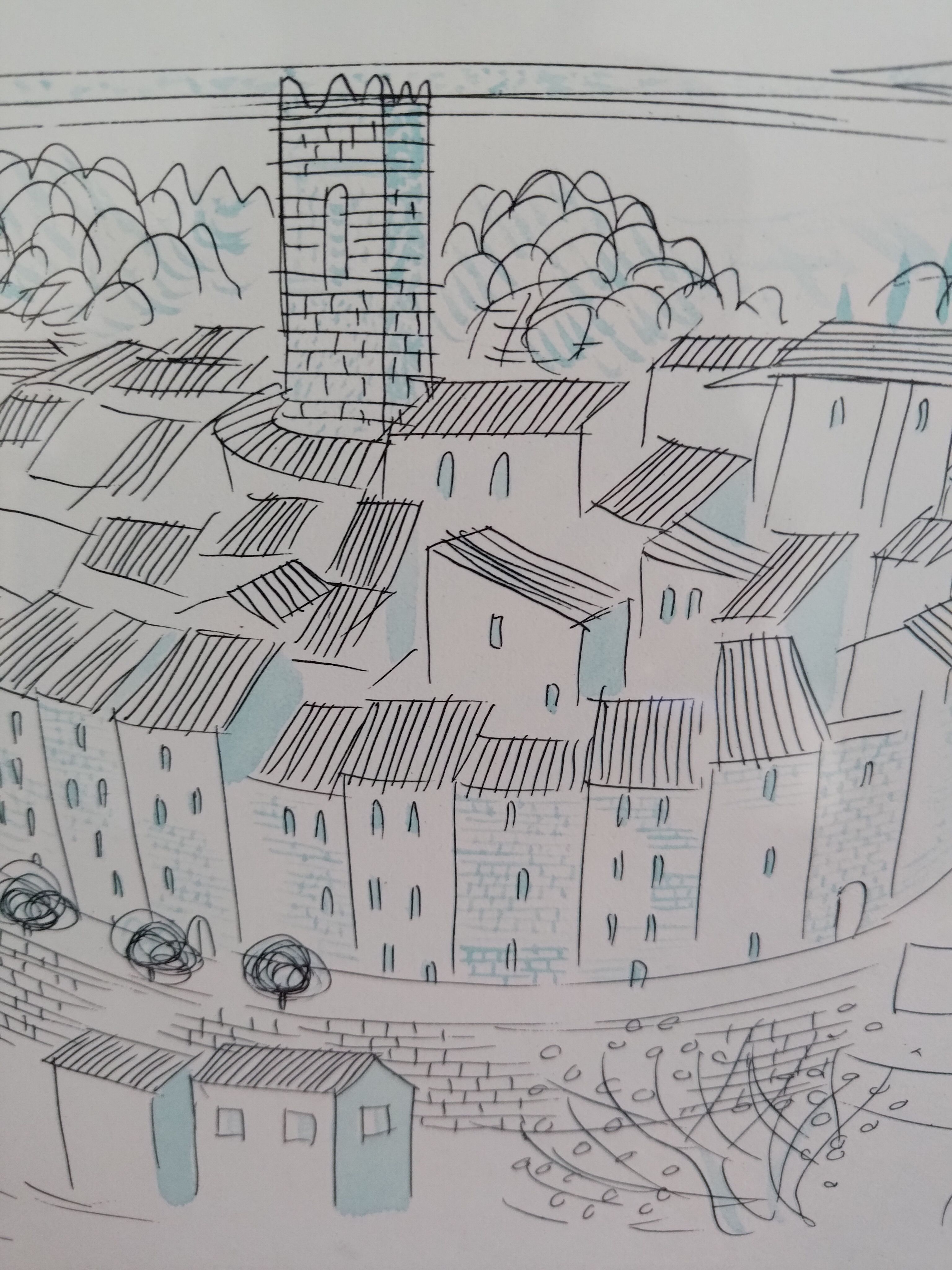Watercolor drawing of Saint Paul de Vence by Vincent Gayet.