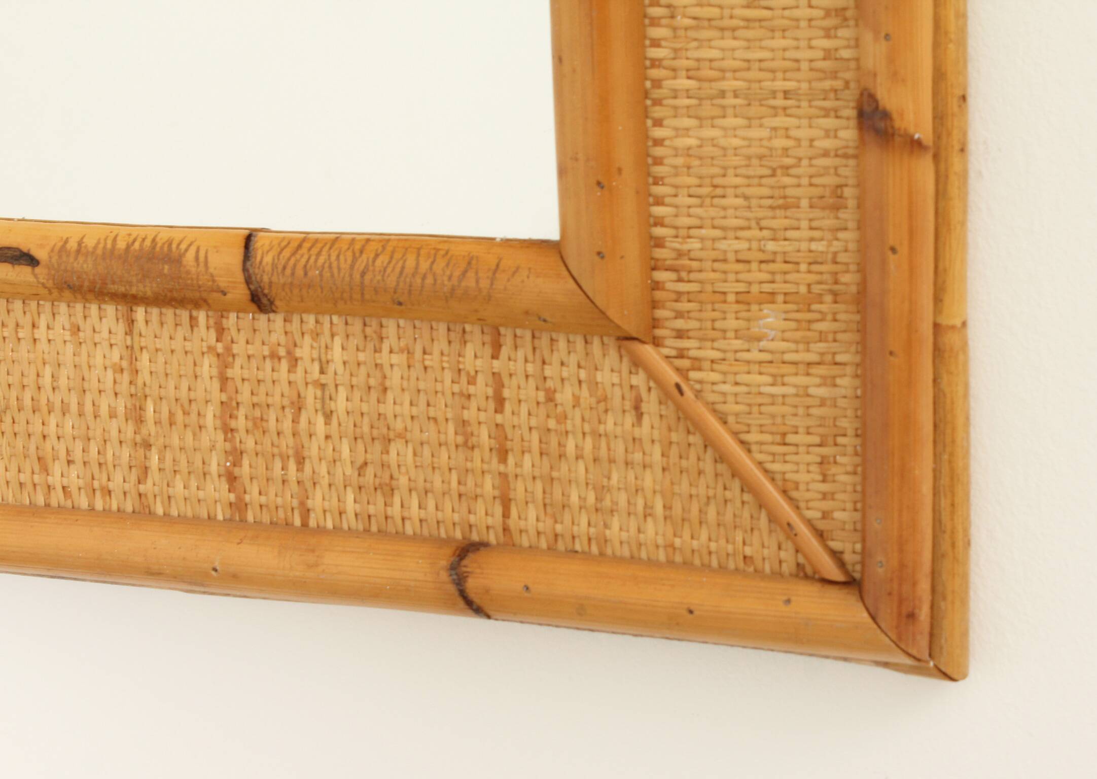 1970s wall mirror in rattan and cane, Spain
