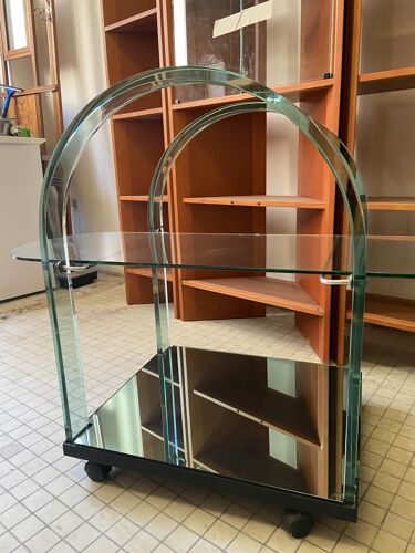 Desserte bar vintage en verre courbé et miroir/Fiam Italie