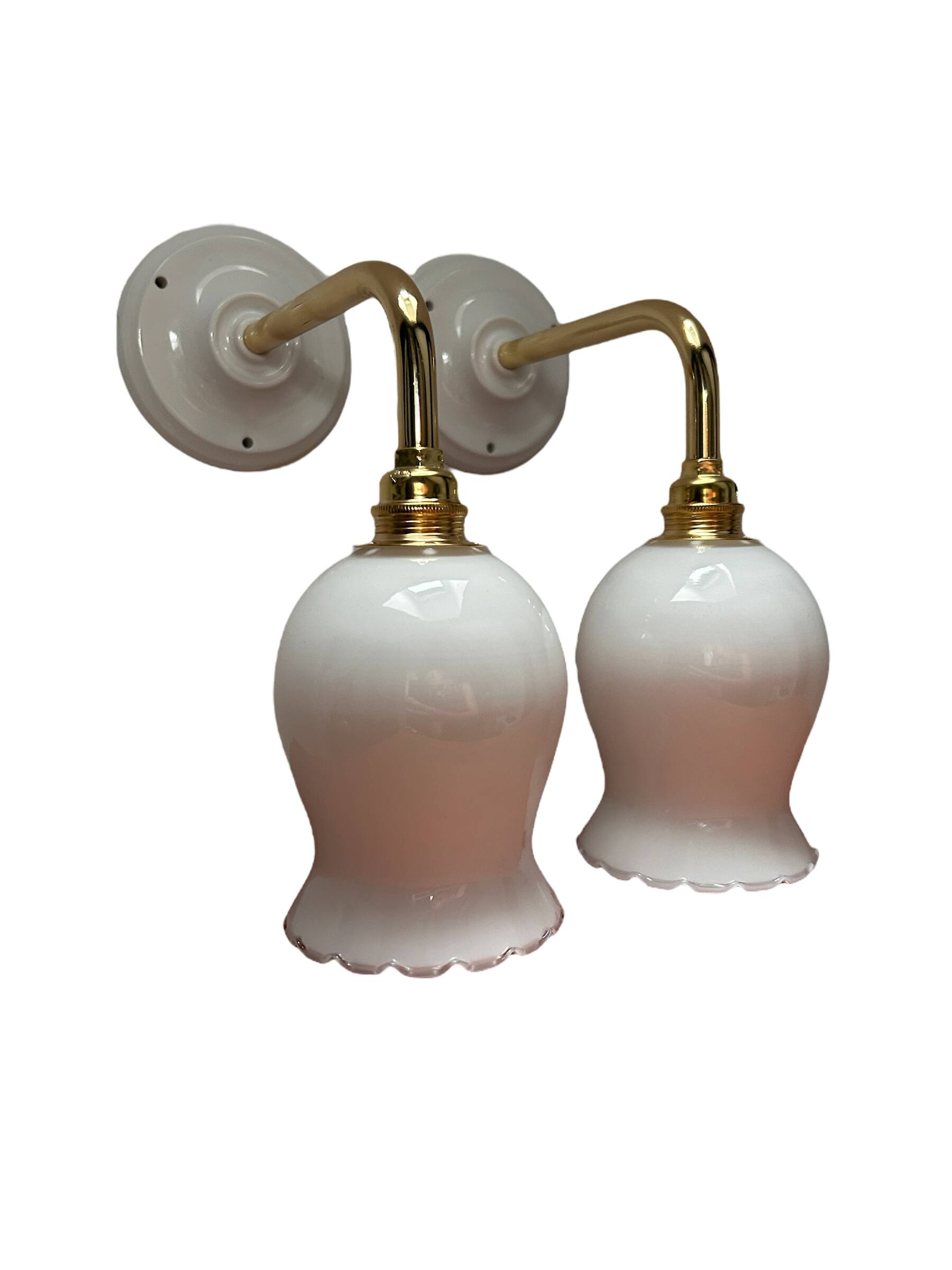 Pair of white opaline wall lights