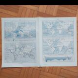 Old geographical map seas currents isobars isotherms Larousse